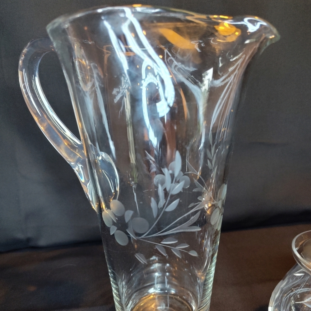 MCM ETCHED CRYSTAL BAR SET, INCLUDING STERLING SILVER LID - Picture 2 of 3